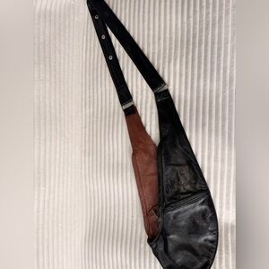 Two-Tone Leather Crossbody Sling Leather Bag — Black and Brown